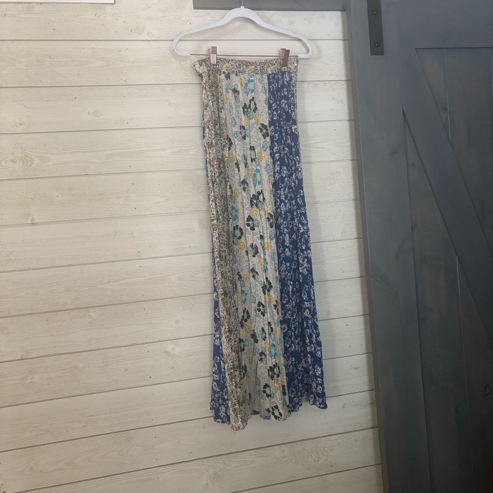 Free People Floral Blue and Cream Midi Skirt